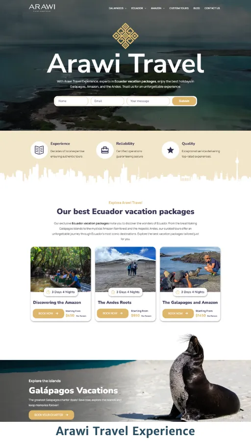 arawi travel experience website